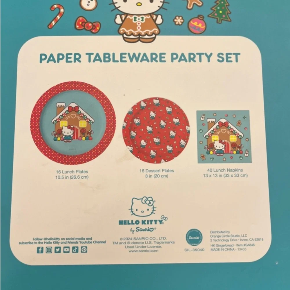 Hello Kitty Holiday Gingerbread Party Set – Plates & Napkins – 72 Pieces – New